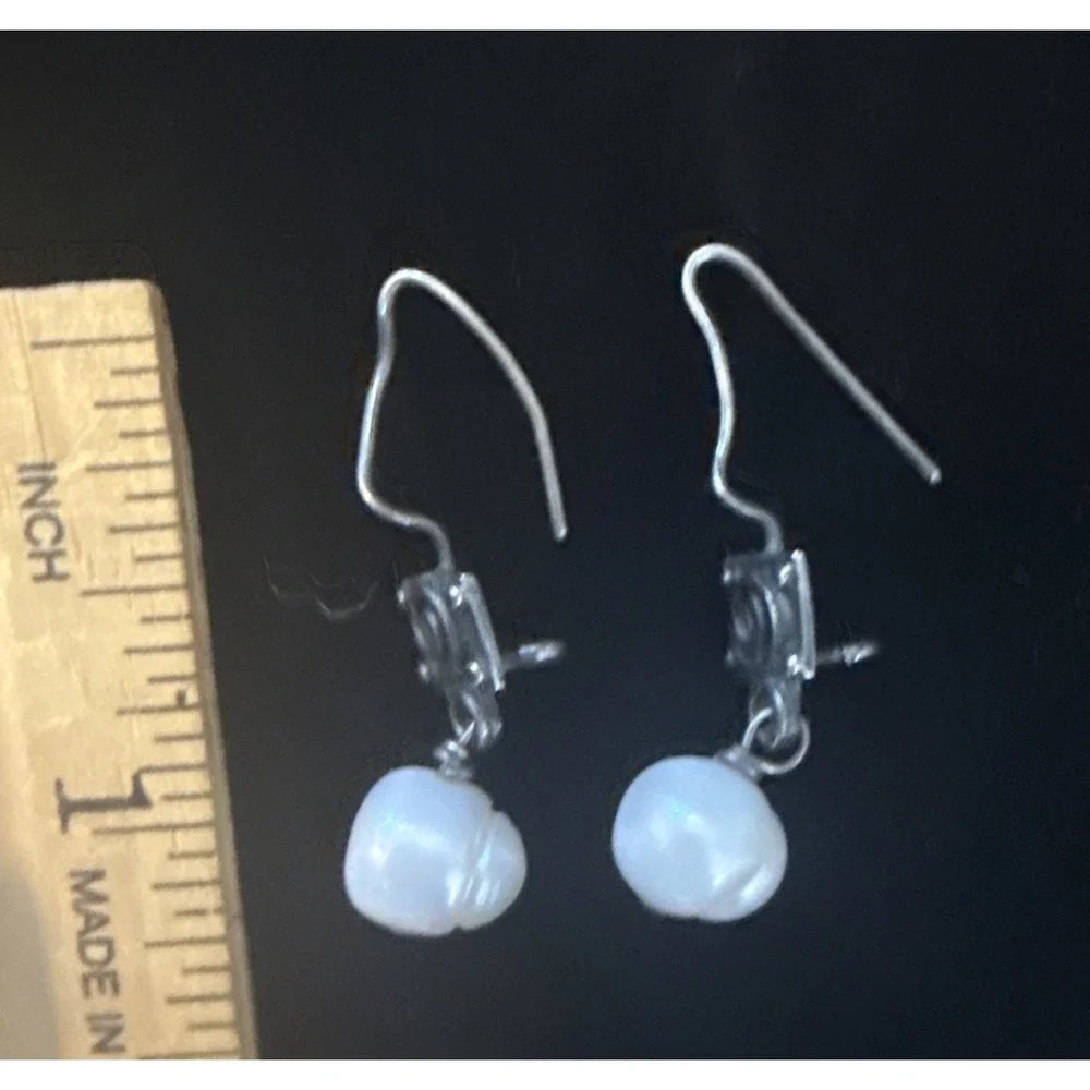 Sterling Silver & Pearl Earrings candle hook earrings 1.25